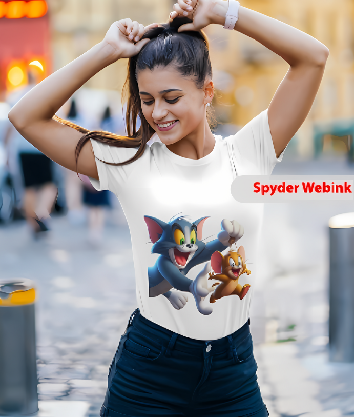 Tom and Jerry White & Black Printed T-Shirt: Classic Cartoon Fun with a Bold Twist