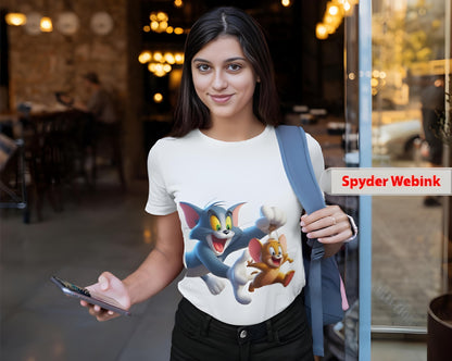 Tom and Jerry White & Black Printed T-Shirt: Classic Cartoon Fun with a Bold Twist