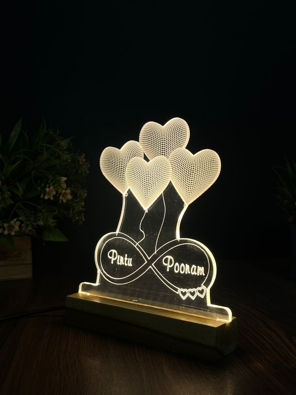 3D Custom Name Acrylic Night Lamp – Acrylic LED Light with Wooden Base